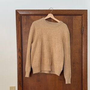 Madewell Tan Checkered-Knit Crew Neck Sweater